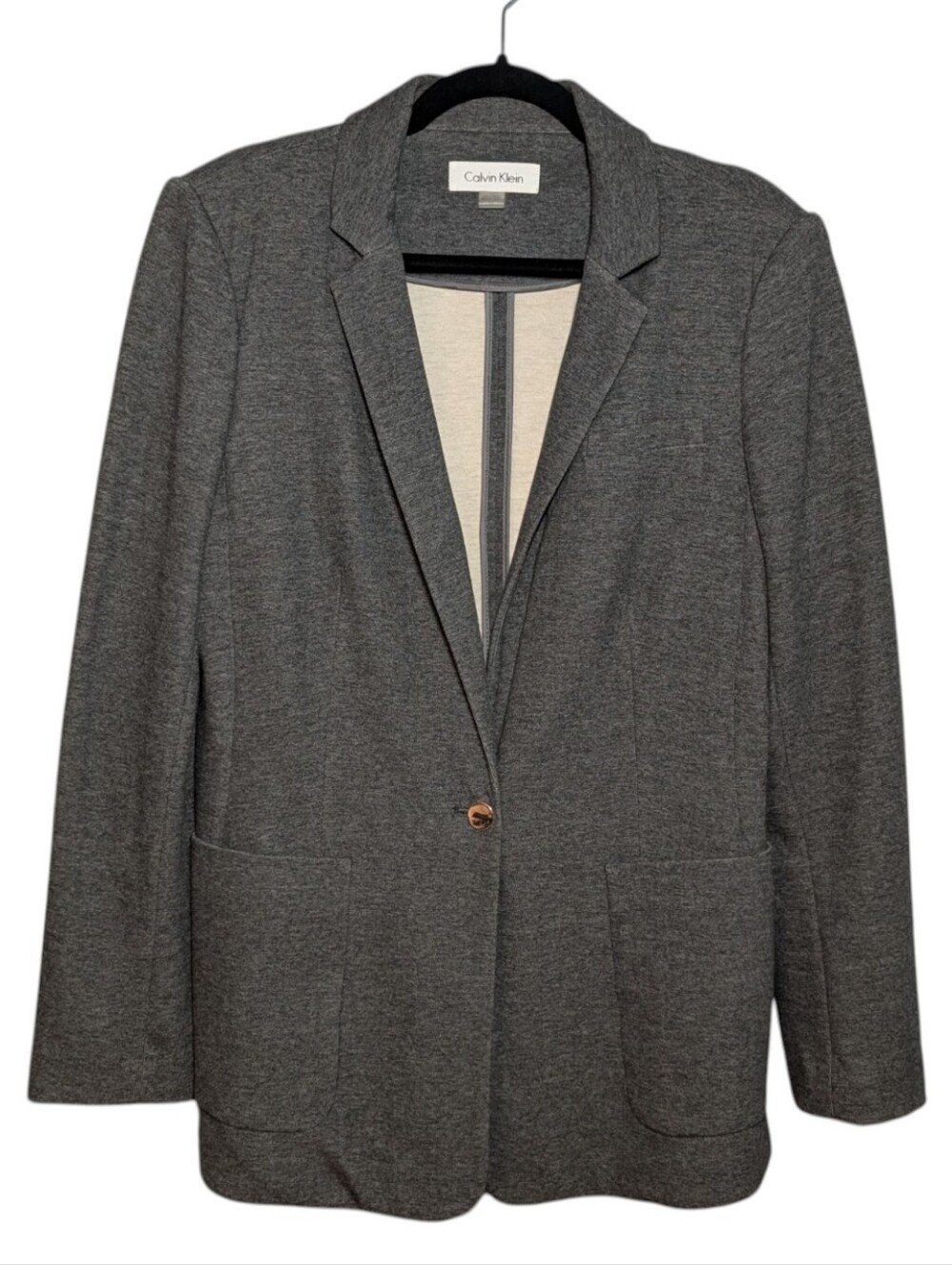 Calvin Klein Women's Gray Single-Button Blazer